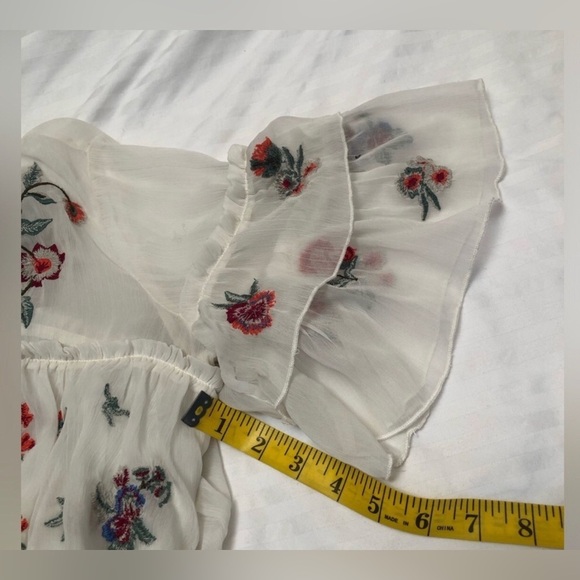 Zara White Ruffle Tiered Floral Embroidered Aztec Bloom Babydoll Dress Large - Picture 12 of 16